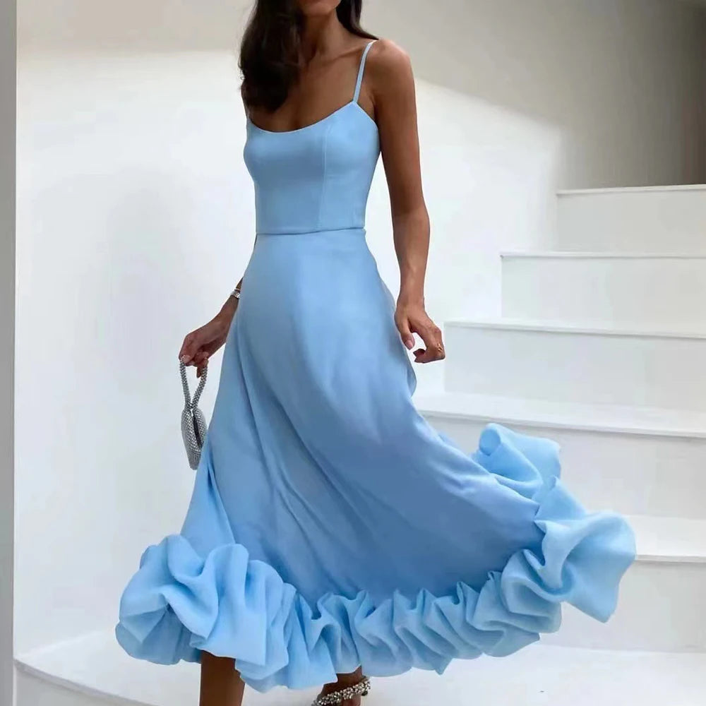 2025 Women Summer Sleeveless Sexy Long Party Dress Flower Hem Design High Waist Elegant Maxi Dress Vestidos Clothes