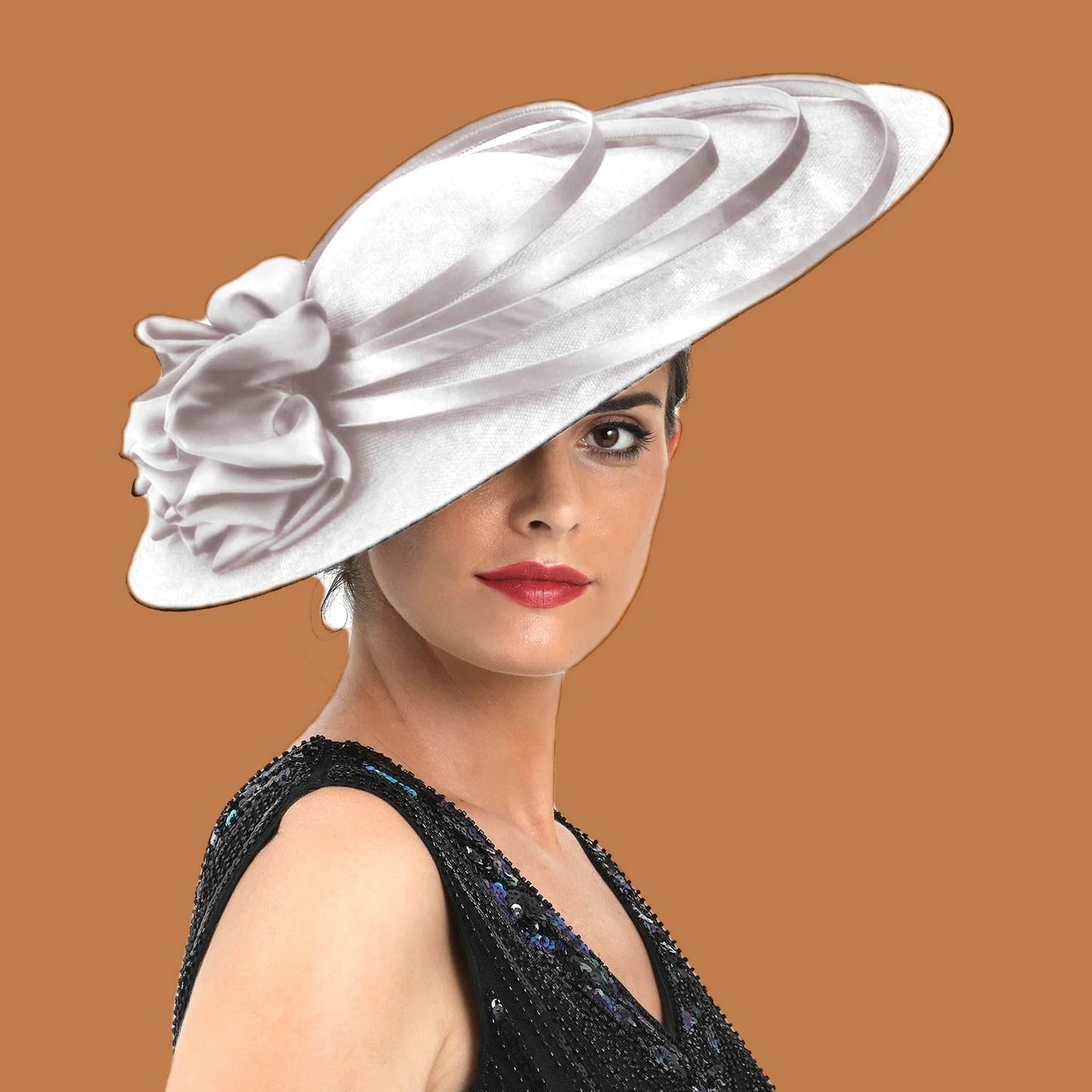 Oversized Slanted Big Floral Bow Detail Church/Kentucky Derby Fedora Hat