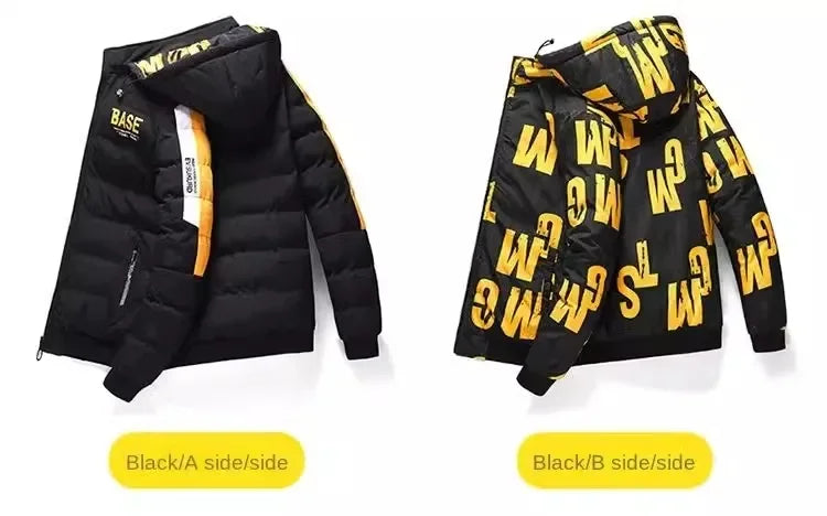 Men's Ribbed Reversible Cotton Padded Thick Puffer Bomber Down Jacket w/ Removable Hood to 5X Big & Tall