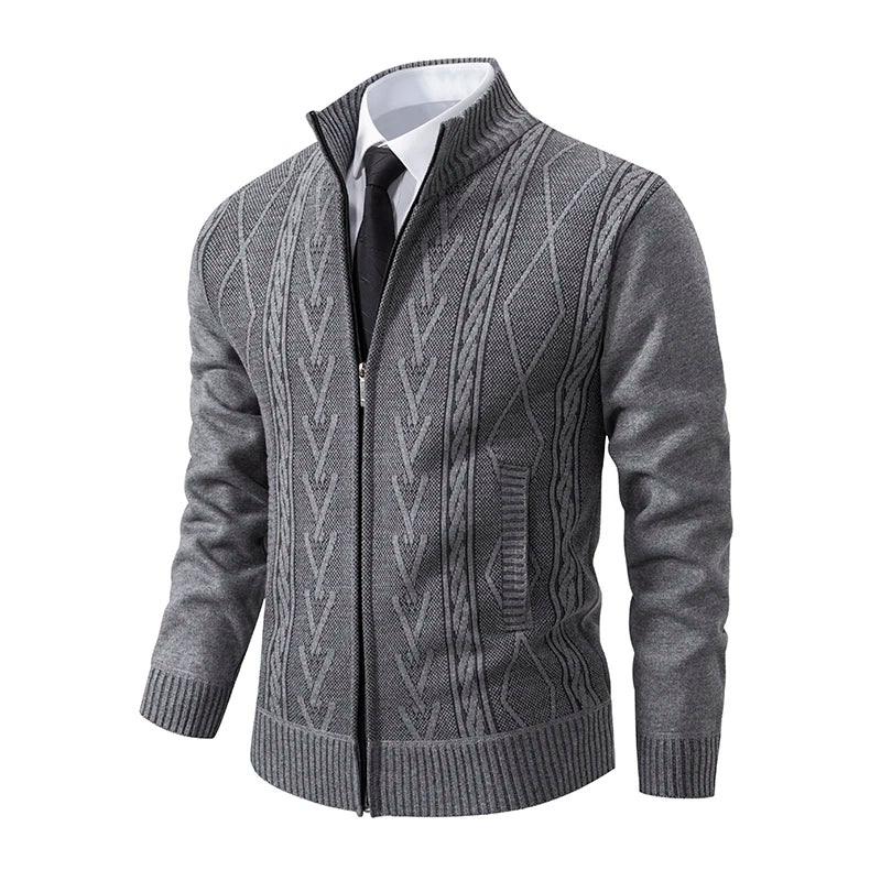 Men's Stand Collar Knitted Cardigan Zipper Sweater Jacket