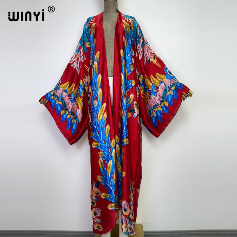 Bohemian African Batwing Sleeve Silk Maxi Cardigan Dress