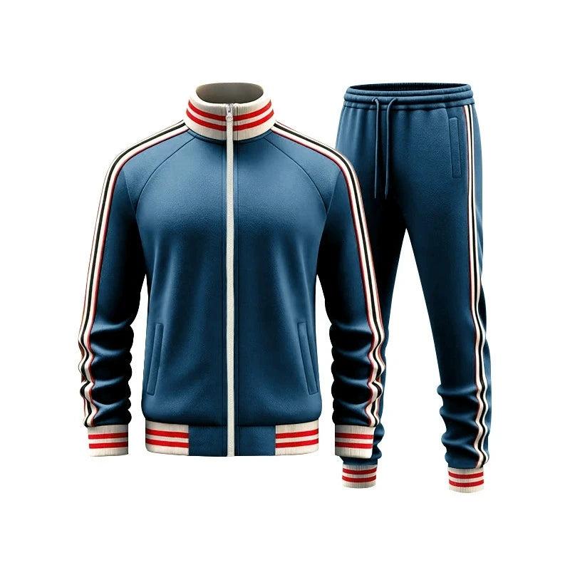 Men's Fleece Lined Heated Zipper Long Sleeve O-Neck Bomber Sports Jacket + Jogger Sweatpants Tracksuit