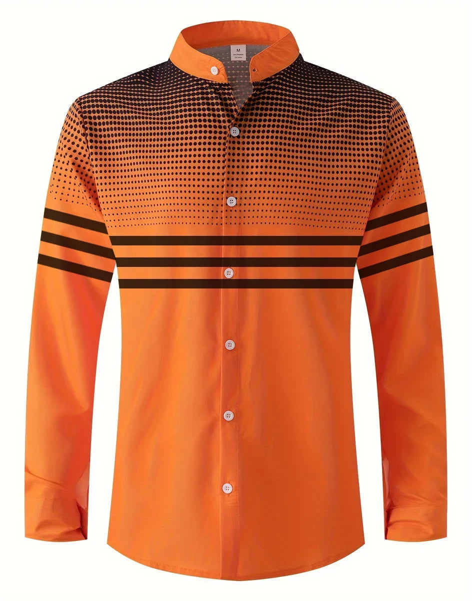 Men's Striped Polka Dot Print Button-Up Long Sleeve Turn-Down Collar Dress Shirts to 6X Big & Tall