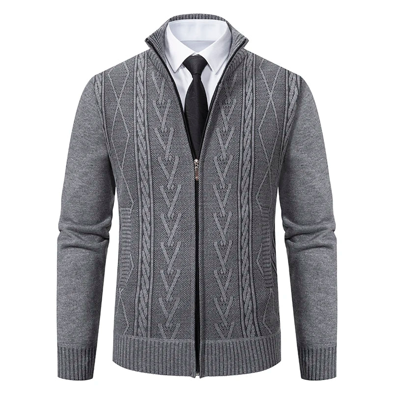 Men's Stand Collar Knitted Cardigan Zipper Sweater Jacket