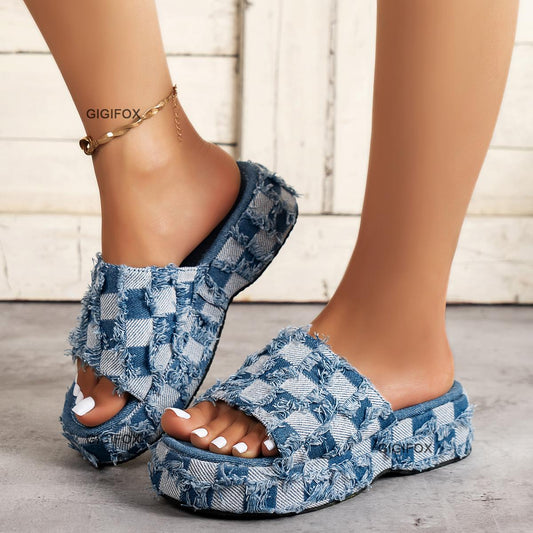 Denim Wedge Platform Open Toe Fashion Sandals