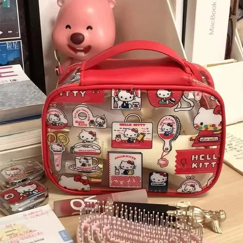Red Hello Kitty PVC Clear Transparent Cartoon Portable Handbag