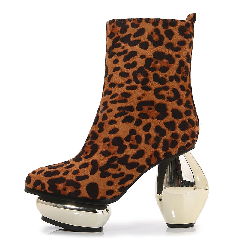 Liquid Chrome/Leopard/Solid Patent Leather Ball Heel Ankle Boots