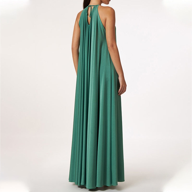 Halter Sleeveless Temperament Deep V-Neck Beach Maxi Dress