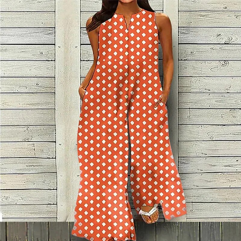 Polka Dot Wide Leg Retro Hemp Print Romper Jumpsuit