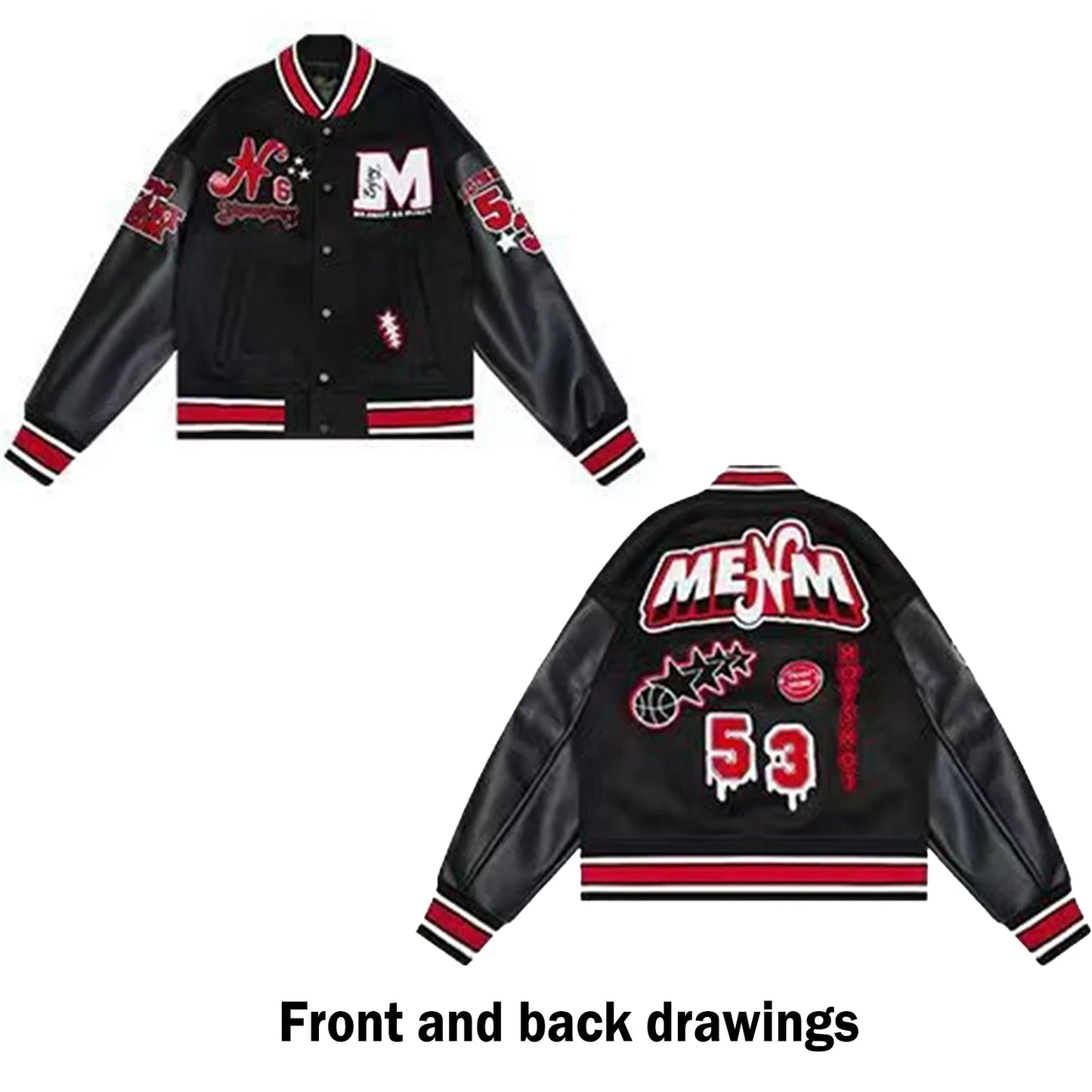 Unisex Varsity Letterman's Rib Sleeve Wool Baseball Bomber Patchwork Jackets