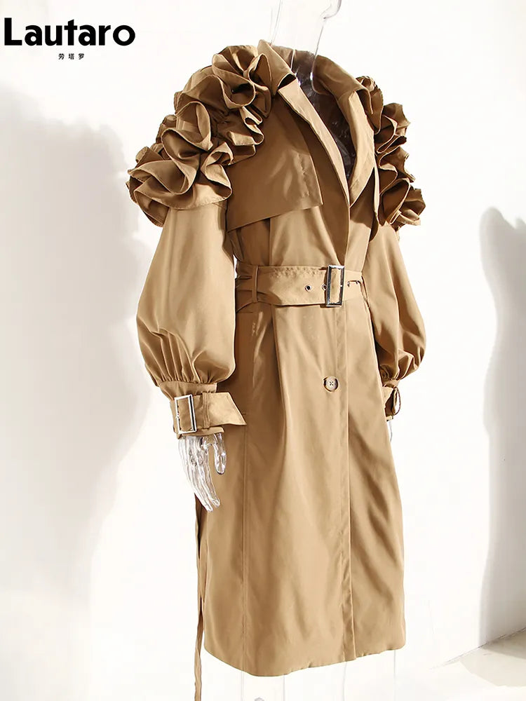 Ruffle Sleeve Women's Windbreaker Trenchcoat