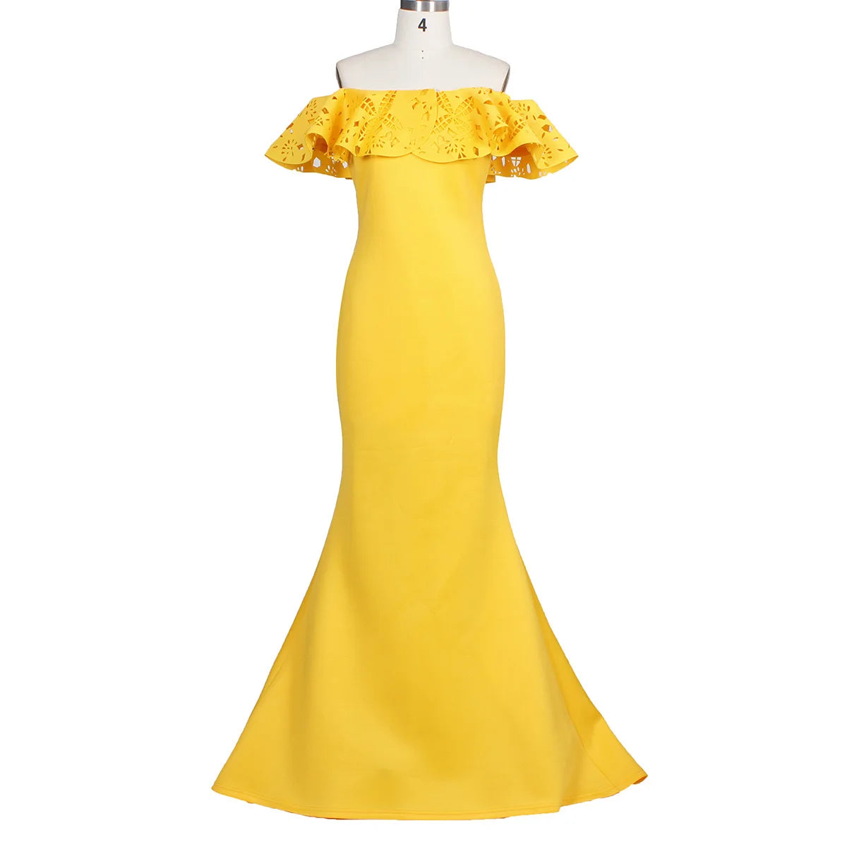 Off-the-Shoulder Ruffled Yellow/Red Mermaid Trumpet Floor-Length Formal Evening Party Dress