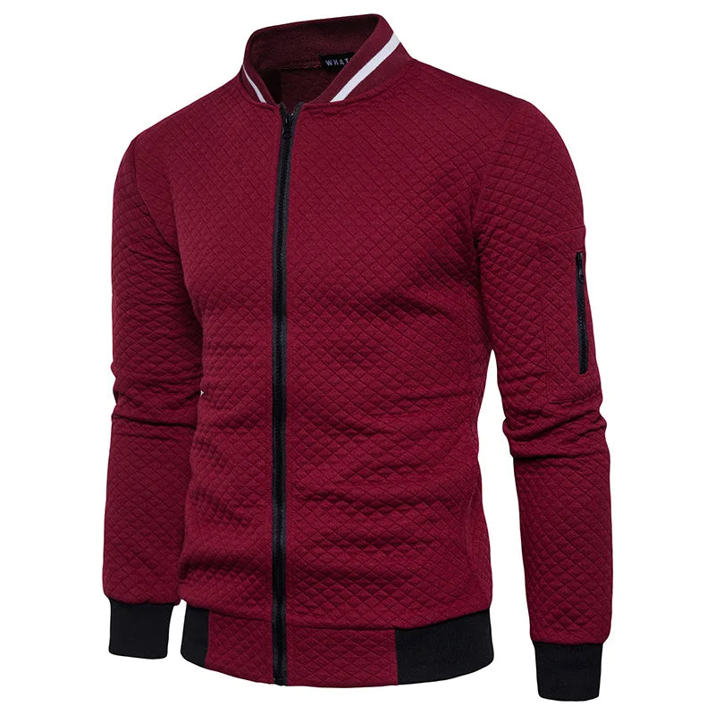 Men's Sportswear Jacquard Plaid Zipper Stand Collar Bomber Sweat Jacket