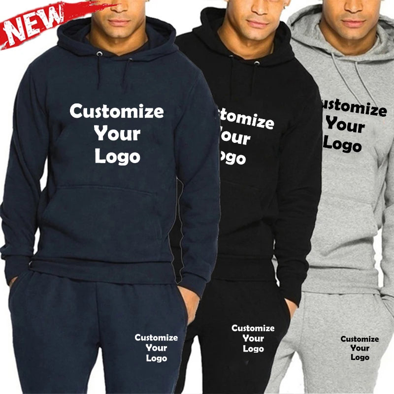 CUSTOMIZED LOGO Unisex Athletic Hoodie Sweatshirt + Sweatpants Solid Color Tracksuits