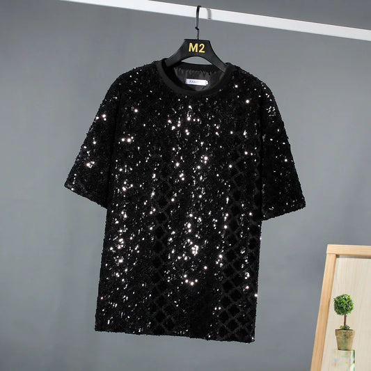 Men's Metallic Shiny Sequin Short Sleeve T-Shirt