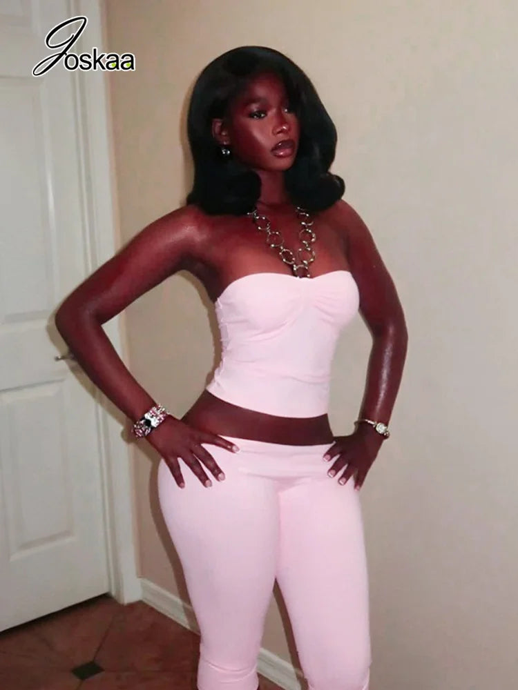 Sleeveless Solid Color Metal Ring Corset Crop Top+ High Waist Capri Pants Women's 2-Piece Set