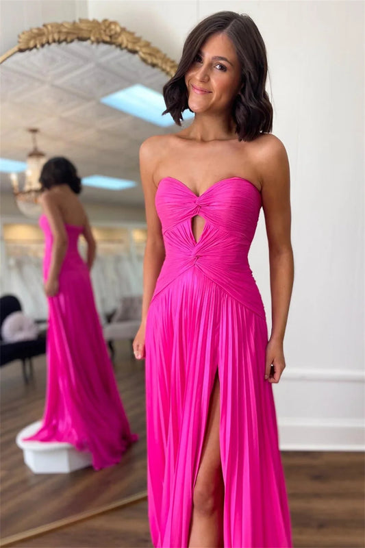 Chiffon Strapless Sleeveless Customized Solid Color Side Slit Formal Party/Wedding Mermaid Trumpet Maxi Dress