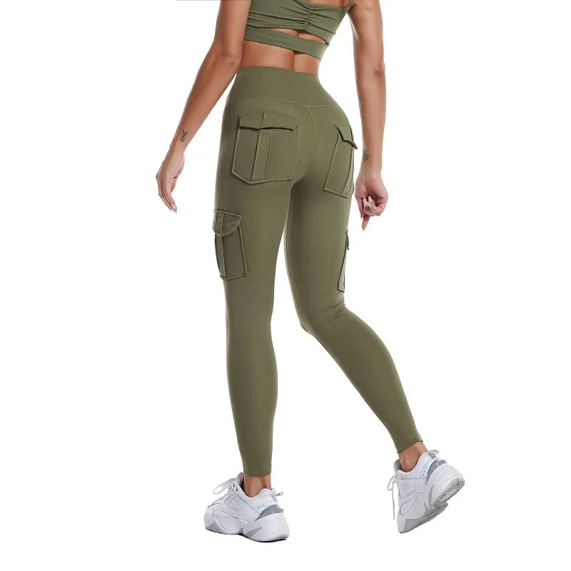 Cargo Pocket High Waist Solid Color Yoga Workout Leggings