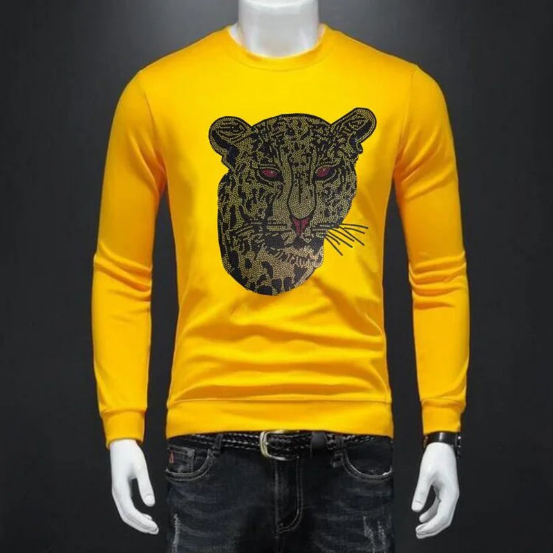 Men's Geometric Metallic Tiger Rhinestone Long Sleeve Sweatshirt