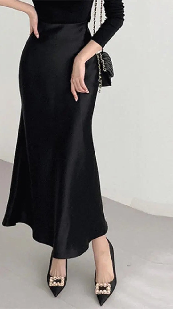 Satin Pleated Loose Flowing Maxi Skirt to 5X