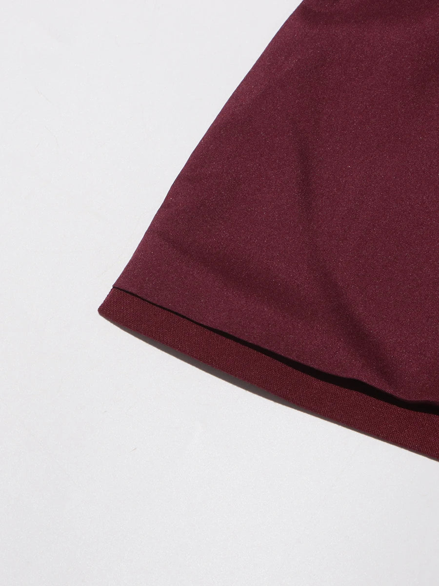 Burgundy Irregular Notched Collar Double Strap Design Blazer Jacket + High Waist Straight Pants Women's Formal Suit