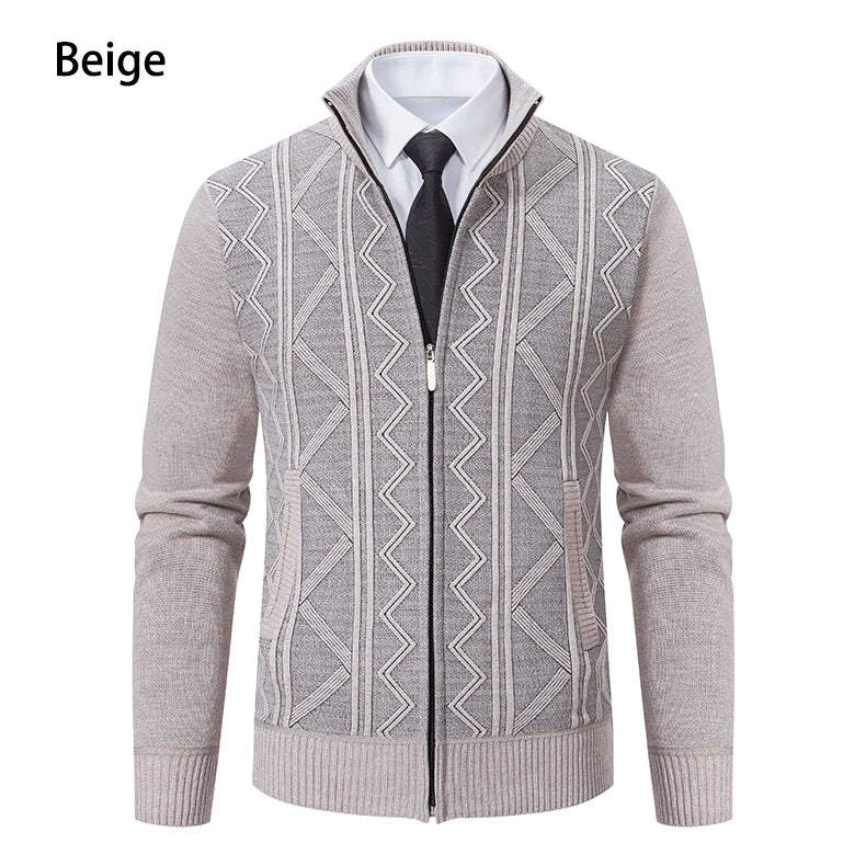 Men's Stand Collar Knitted Cardigan Zipper Sweater Jacket