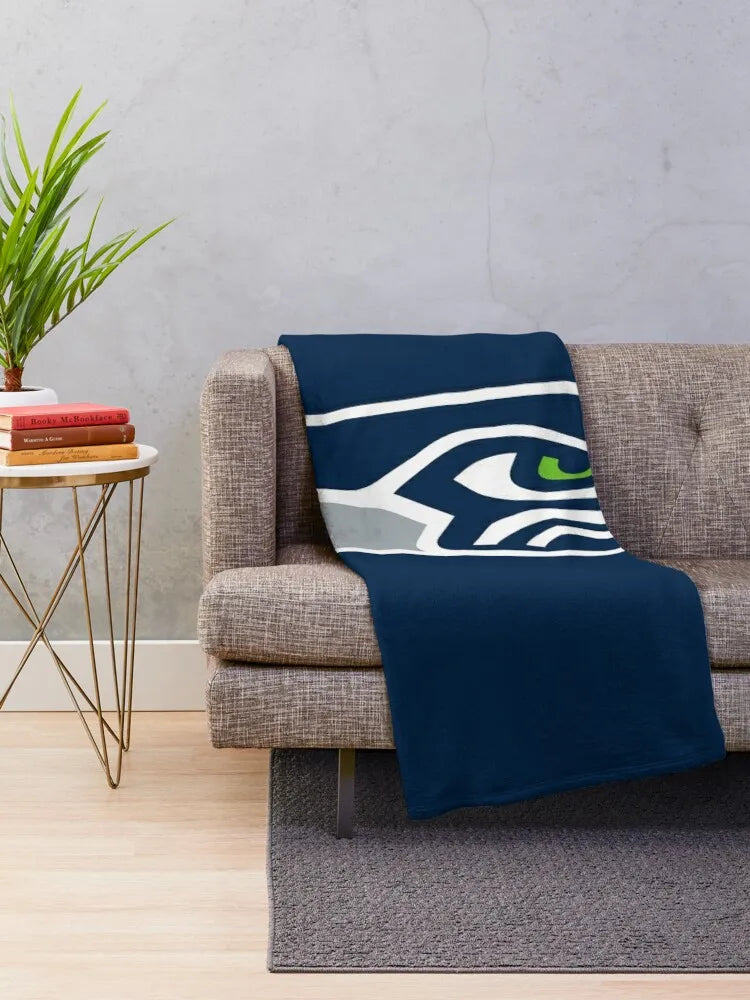 Seattle Seahawks Navy Blue Oversized Logo Plush  Designer Small Throw Blanket