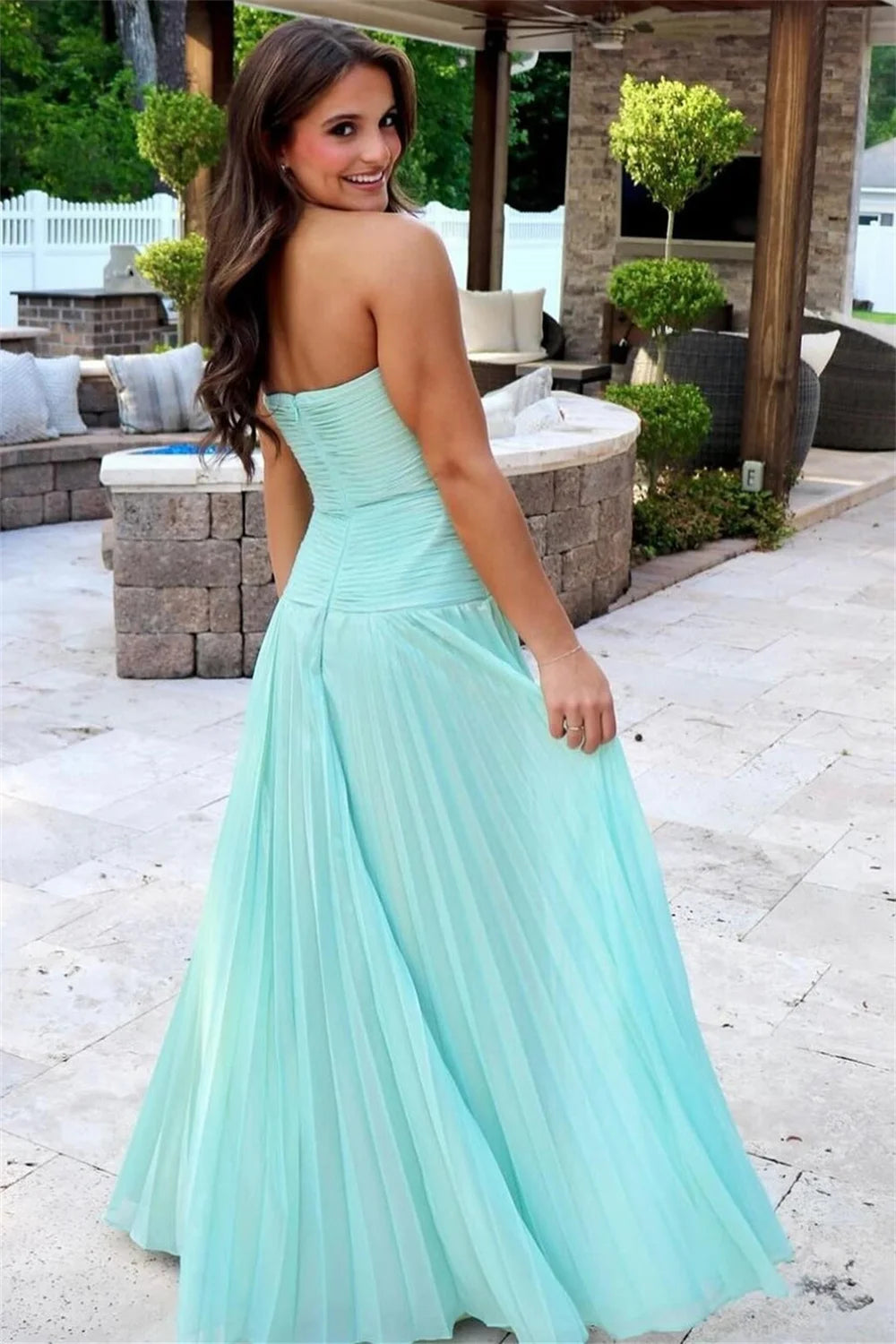 Chiffon Strapless Sleeveless Customized Solid Color Side Slit Formal Party/Wedding Mermaid Trumpet Maxi Dress