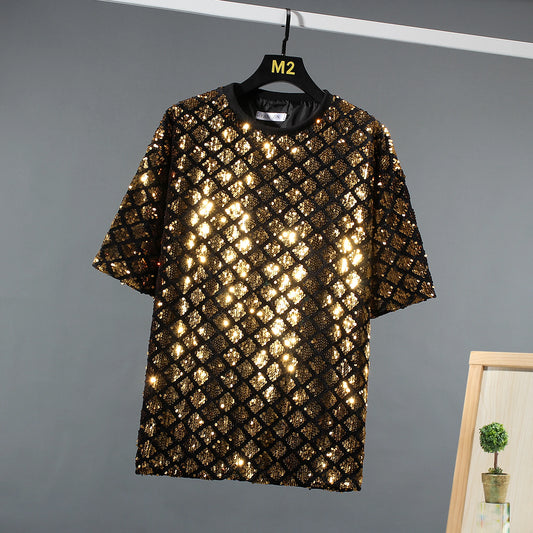 Men's Metallic Shiny Sequin Short Sleeve T-Shirt