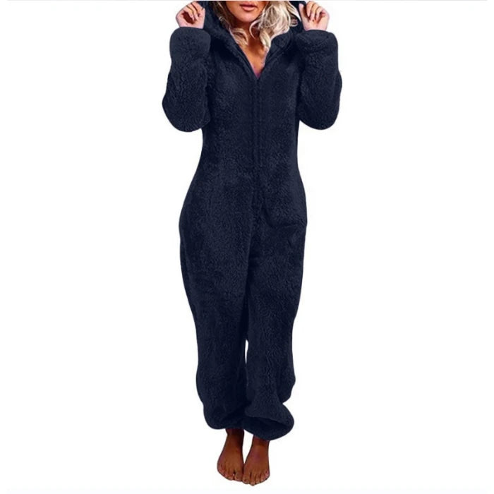 Faux Fur Fleece Women's Onesie Zipper Hoodie Teddy Jumpsuit