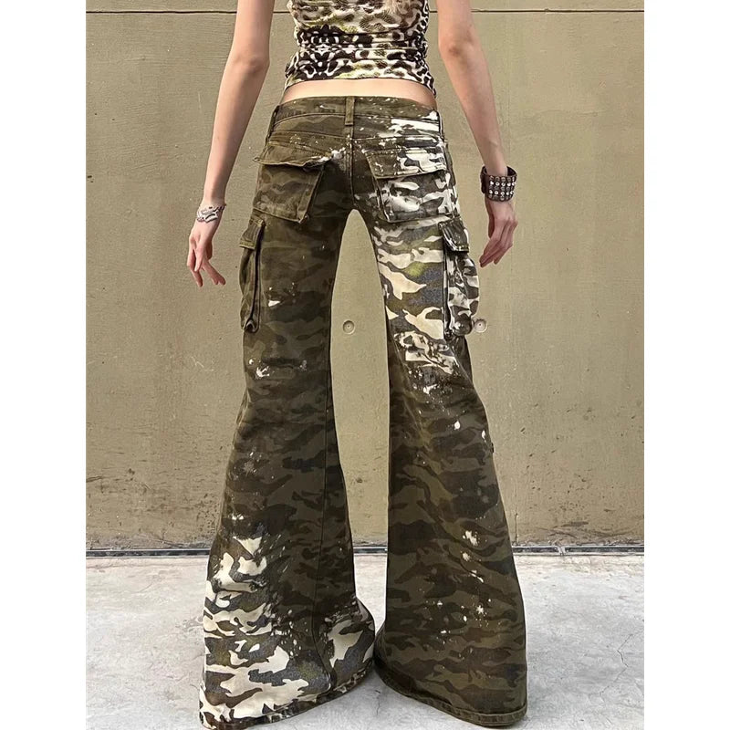 Camouflage Jeans Women Y2K Hip Hop Vintage High Waisted Jeans Straight Streetwear Casual Loose Large Size Wide Leg Denim Pants