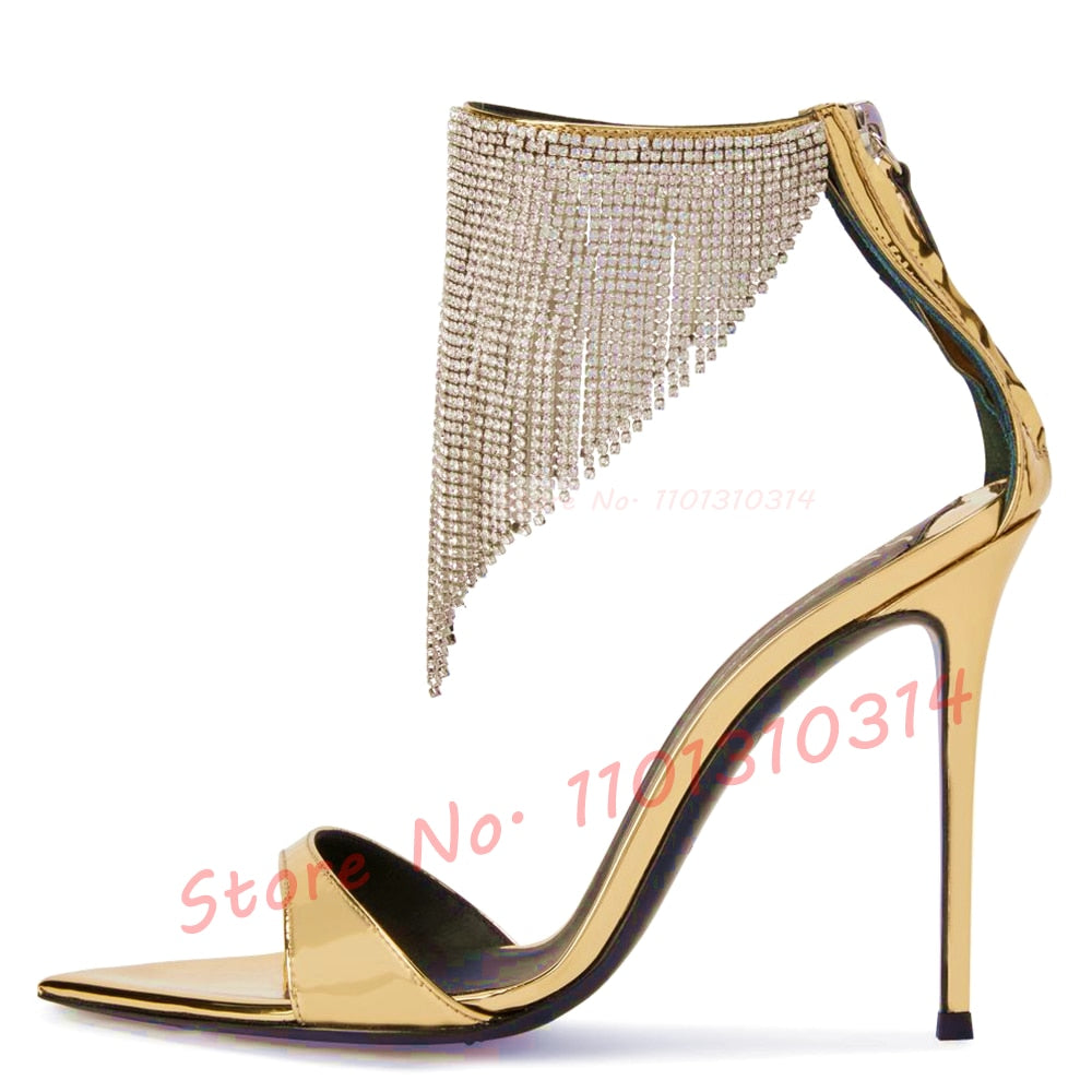 Crystal Tassel Pointed Toe Stiletto Sandals