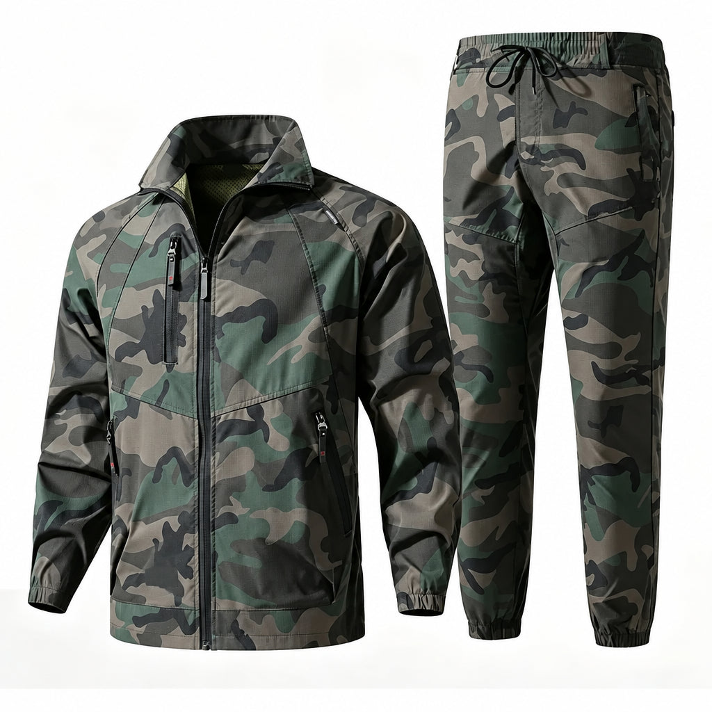 Men's Camoflauge Zipper Jacket + Drawstring Pants Tracksuit