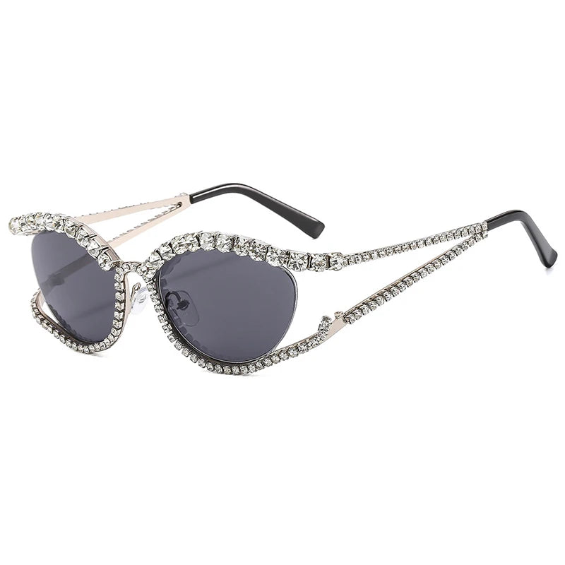 Crystal Designer Diamond Rhinestone Steampunk Unisex Black Lense Sunglasses