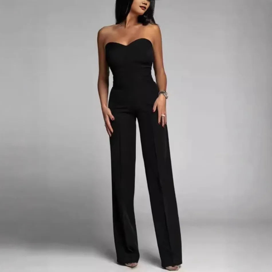 Sleeveless Strapless Solid Color Straight Women's Formal Party Tube Jumpsuit