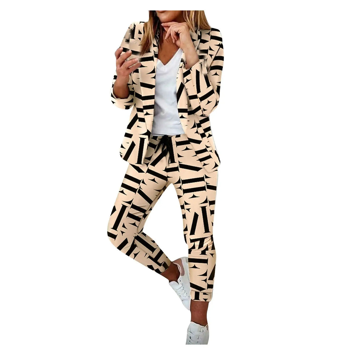 English Plaid Print Blazer Jacket +Matching Ankle Length Pants Women's Suit