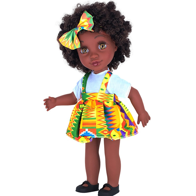 African American Baby Doll for 4+ Kids 35cm 14Inches Brown Eyes Explosion Doll