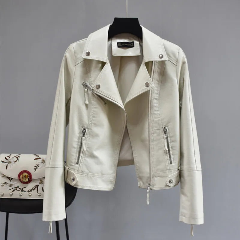 PU Faux Soft Leather Motorcycle Zipper Jacket