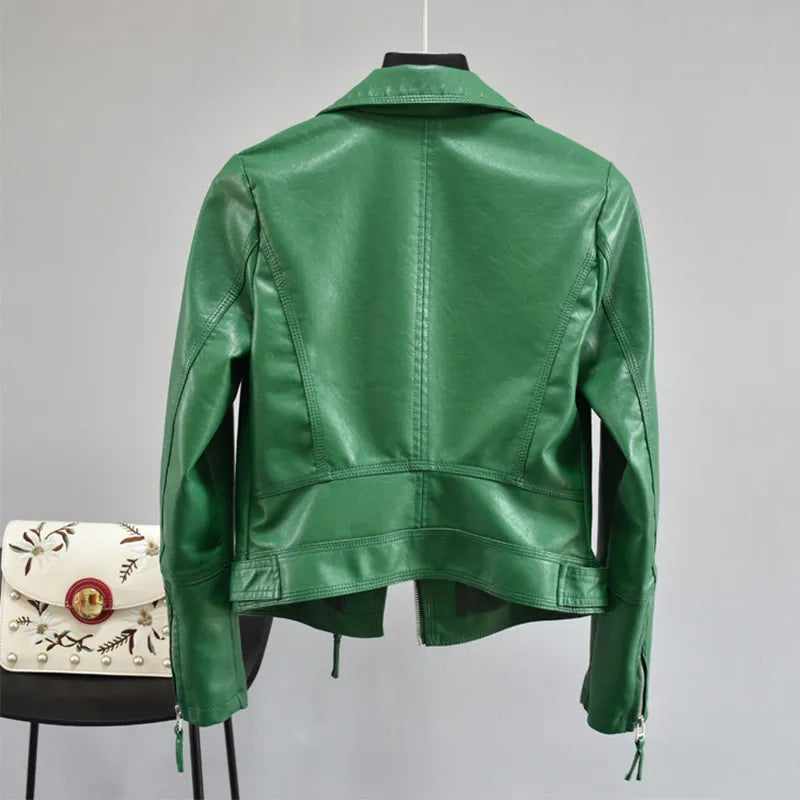 PU Faux Soft Leather Motorcycle Zipper Jacket