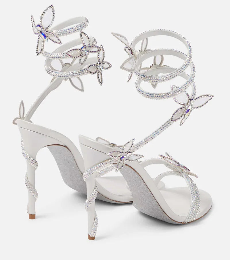 Crystal Butterfly Embellished Detail Spiral Coiled Band Strap High Heel Gladiator Sandal Pumps