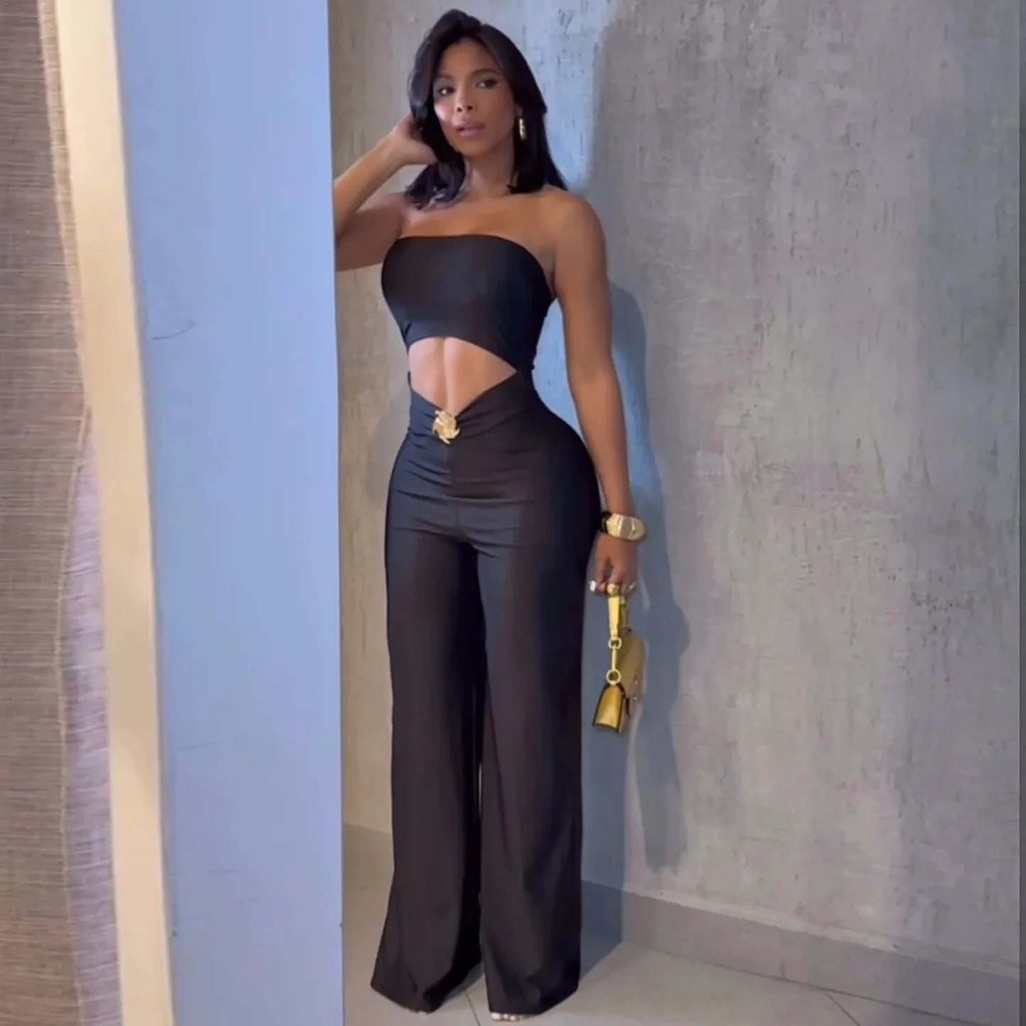 Sleeveless Sexy Ring Pendant Hollow-Out Design Bodycon Women's Sleeveless Backless Jumpsuit