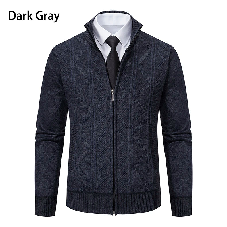 Men's Stand Collar Knitted Cardigan Zipper Sweater Jacket