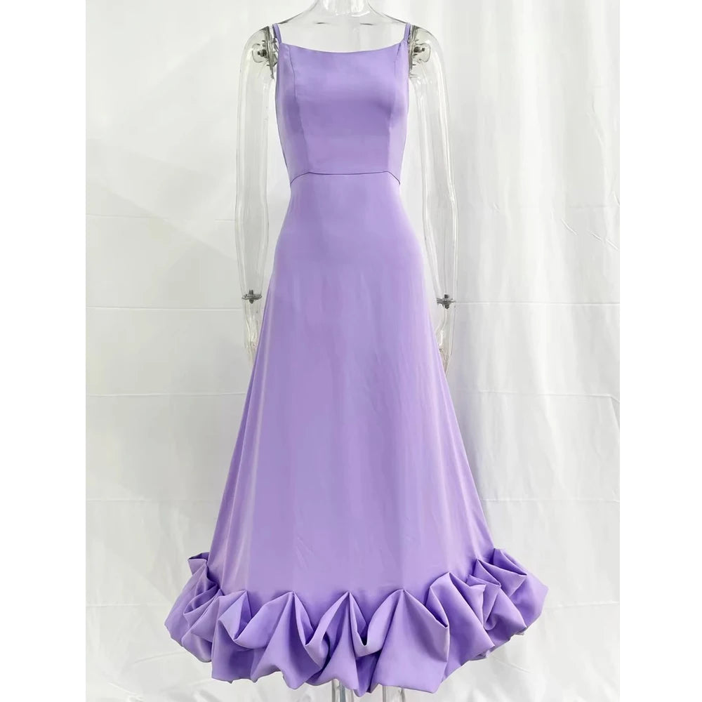 2025 Women Summer Sleeveless Sexy Long Party Dress Flower Hem Design High Waist Elegant Maxi Dress Vestidos Clothes