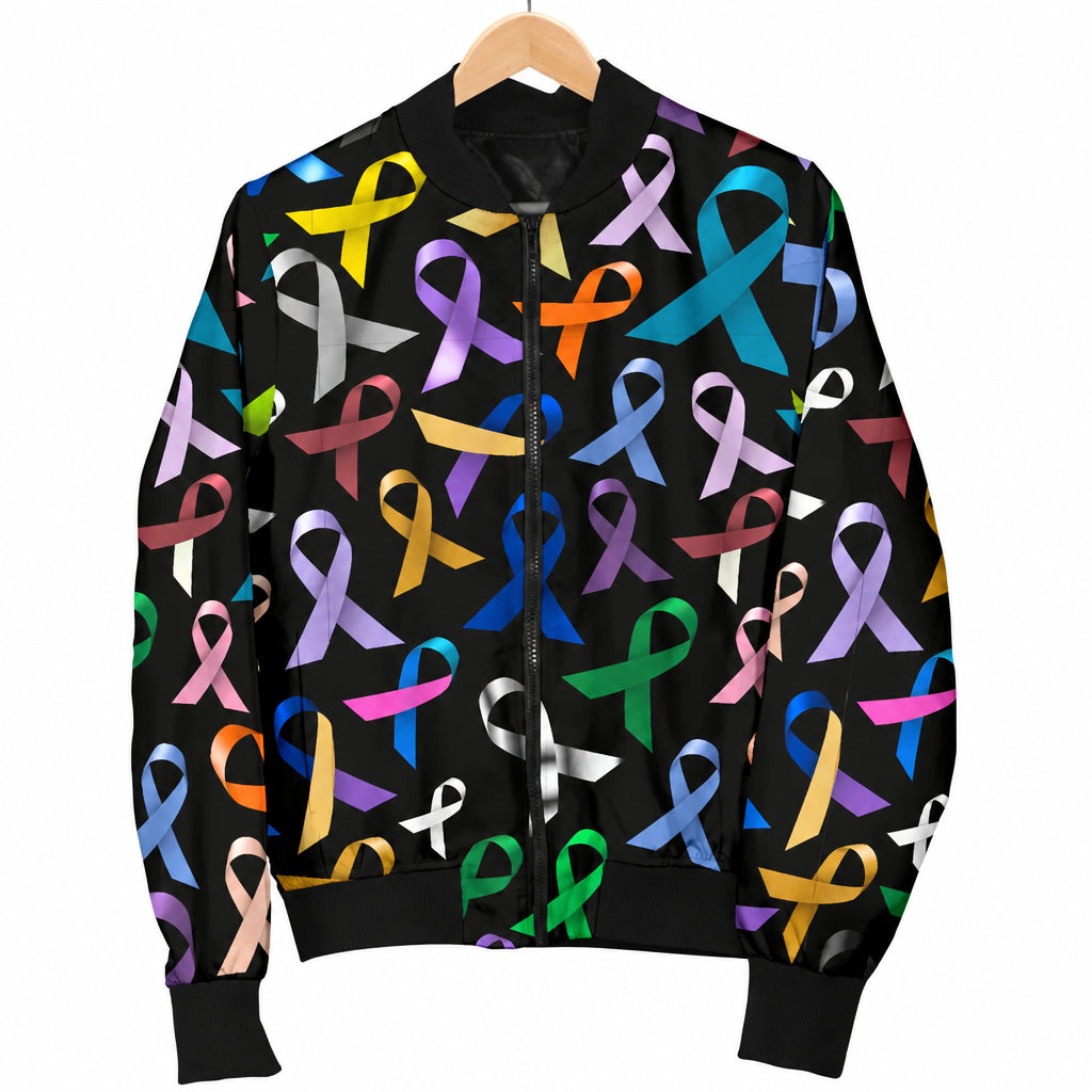 Breast Cancer Awareness Ribbons 3D Print Women's O-Neck Zipper Bomber Jacket