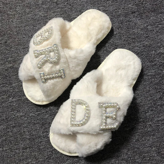 "BRIDE" Plush Fleece Bride Honeymoon Shower Slippers