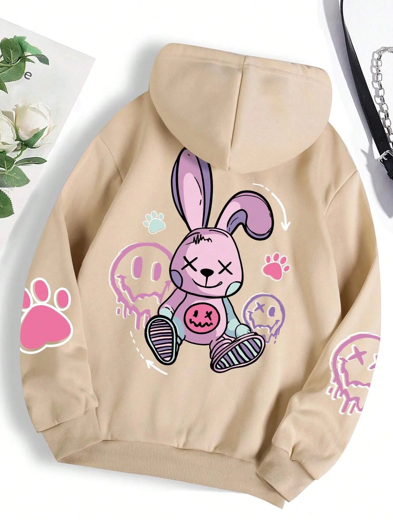 Hip-Hop Bunny Graphic Ladies Oversized Hoodie Sweatshirt