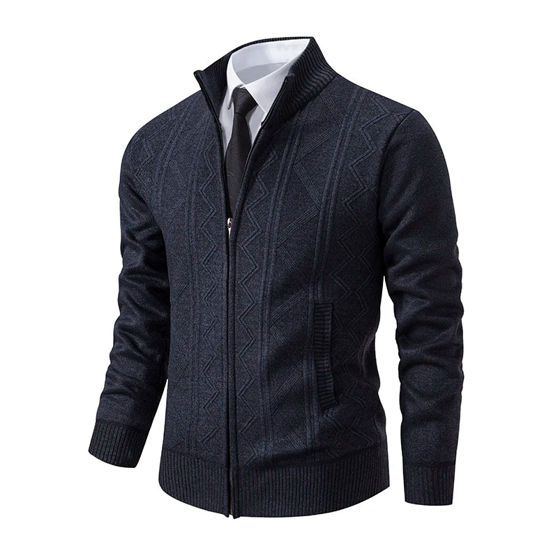Men's Stand Collar Knitted Cardigan Zipper Sweater Jacket