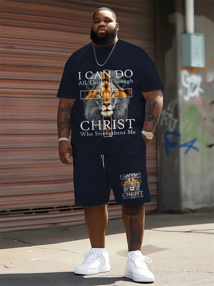 Oversized Men's 3D Print T-Shirt + Shorts Two-Piece Set to 6X Big & Tall