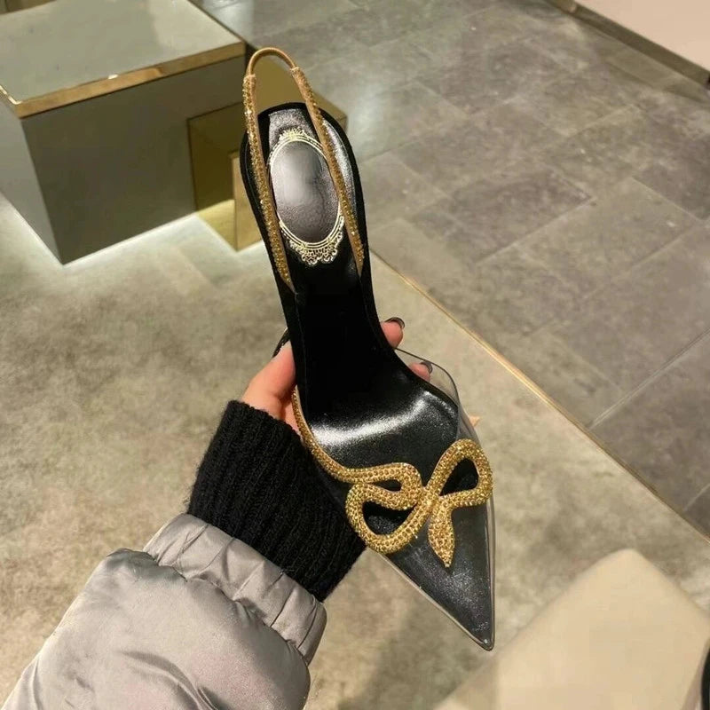 Metallic Snake Decor Women's Slip-On Back Strap Mule Pumps