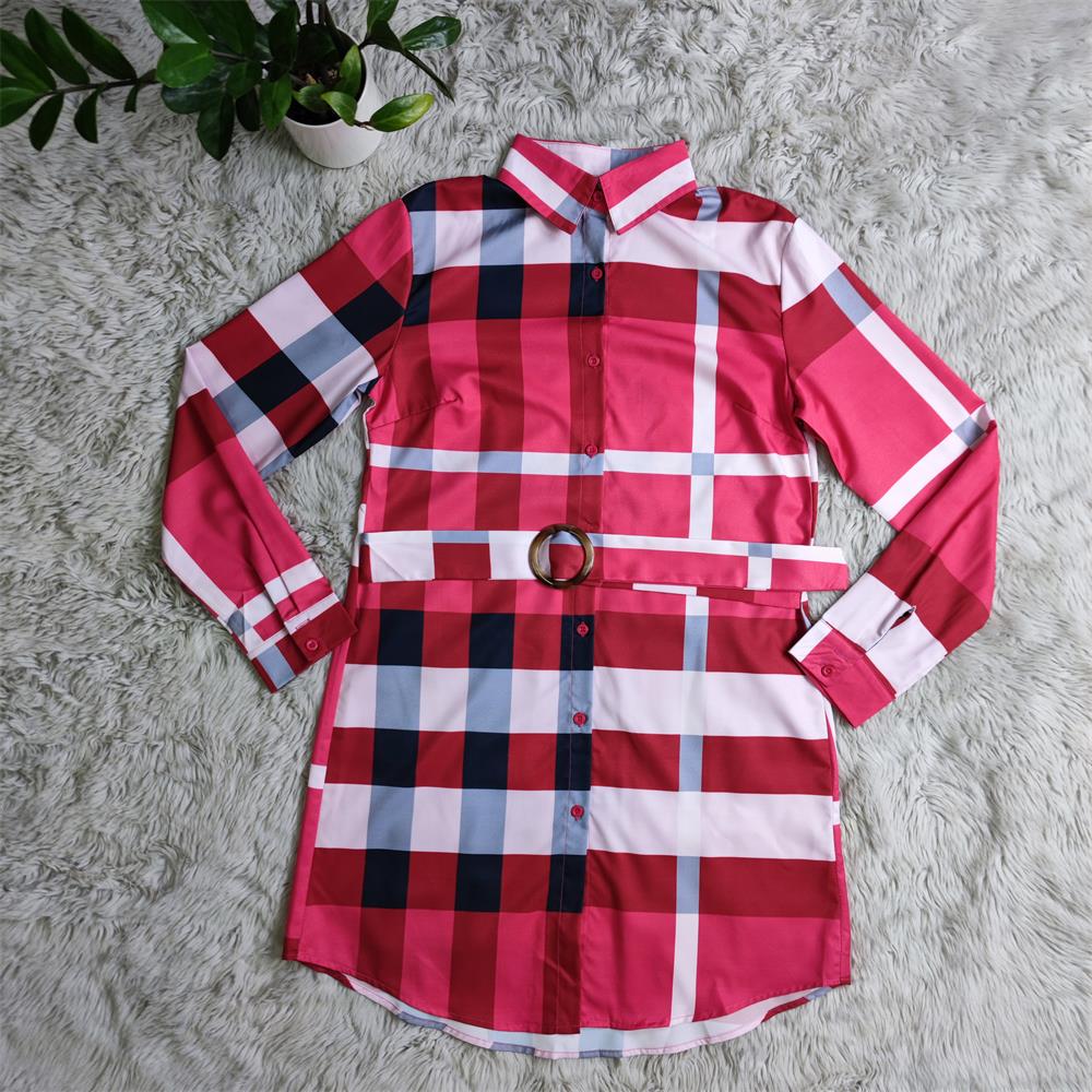 Plaid English Print Blouse Dress w/ Belt